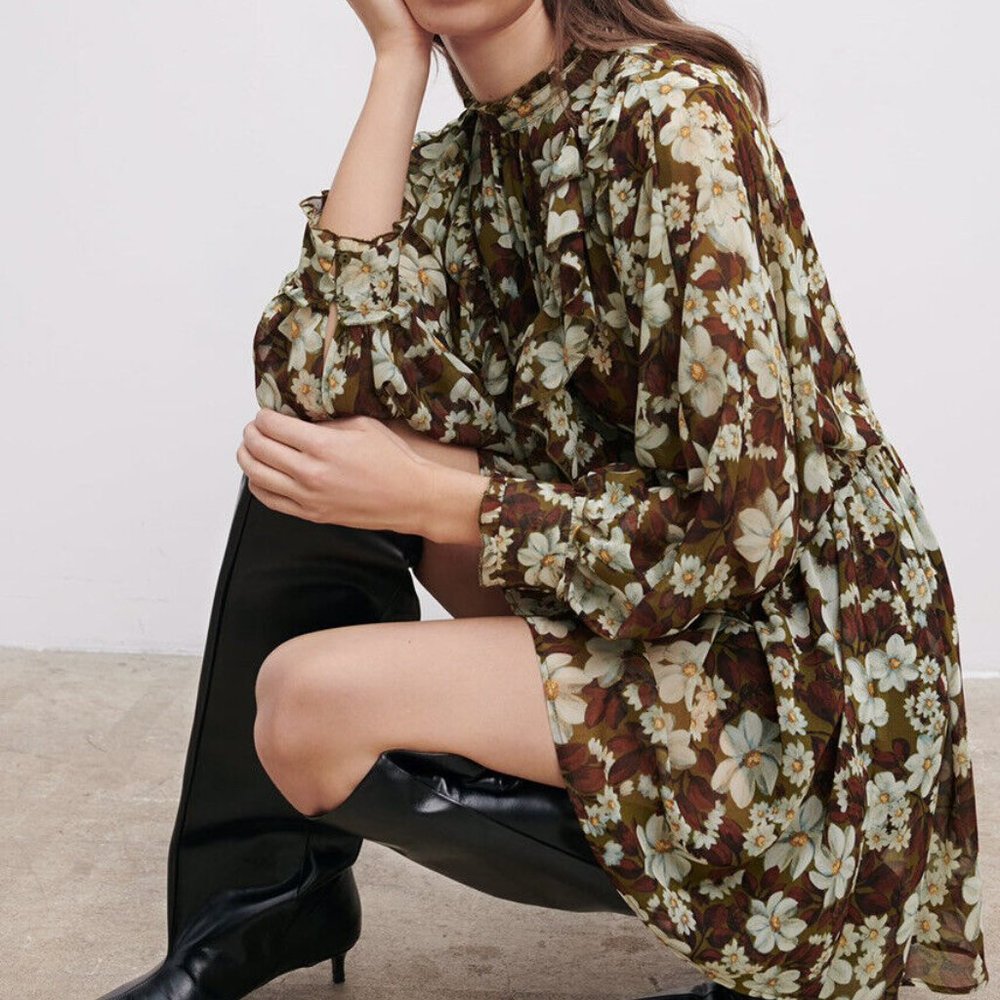 Zara Ruffled Floral Print Mini Dress Romper XL